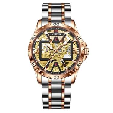 Imagem de GLENAW Relógios mecânicos automáticos para homens - mostrador aberto, relógios esqueleto para homens, relógio automático, relógio masculino à prova d'água, pulseira de aço inoxidável, 8936 - Rosa