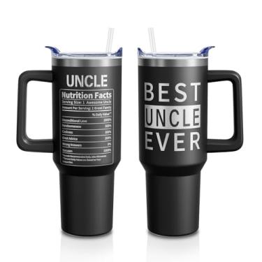 Imagem de Aokoyi Best Uncle Ever Gifts Copo de 1,134 g com alça e tampa canudo, caneca de garrafa de água com isolamento de aço inoxidável Uncle (1 peça)