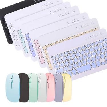 Imagem de Kit Teclado e Mouse Sem Fio Bluetooth Preto Para PC iPad Tablet Notebook