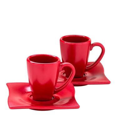 Imagem de Conjunto De Xícaras Com Pires Elegance 80ml 2 Peças Vermelho Em Policarbonato Linha Profissional Cook