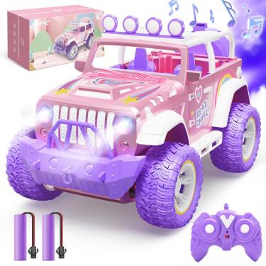 Imagem de Carro de controle remoto deerc Pink para meninas com neblina, névoa e música