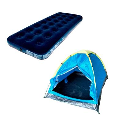 Imagem de Colchão De Ar Inflável Solteiro Multiuso Suporta 150 Kg + Barraca Camping 3 Pessoas Importway