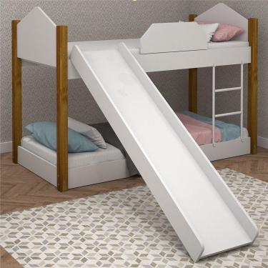 Imagem de Mini Beliche Clean Branco E Mel Com Colchões E Escorrega