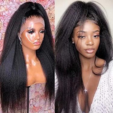 Imagem de Peruca de cabelo humano liso liso brasileiro de renda transparente Yaki para mulheres negras 13x6 HD peruca frontal invisível Remy cabelo virgem pré-arrancado nós descoloridos com cabelo de bebê