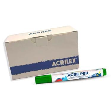 Imagem de Caneta Para Tecido Verde Folha Acrilpen Caixa Com 12 Canetas 510 Acrilex - Pintura Permanente Personalização É Ideal Para Personalizar E Detalhar Seus Projetos De Tecido Com Precisão E Durabilidade
