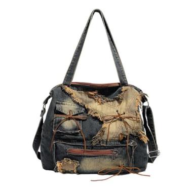 Imagem de GJHFCXSO Bolsa Tote Feminina Jeans Retrô Y2k Bolsa Transversal Casual de Ombro Grande Capacidade Estilo Jeans,Blue