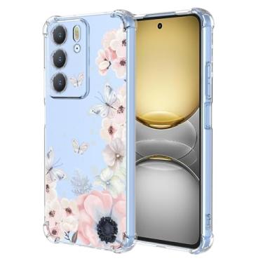 Imagem de RRXSYXL Capa para Oppo Realme C75 com estampa floral transparente, capa macia à prova de choque para Oppo Realme C75, borboletas de flores rosa