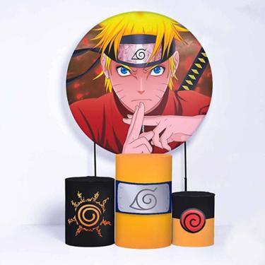 Imagem de Kit Painel de Festa Redondo de 1,80m e Trio de Cilindros Naruto - Fera Print