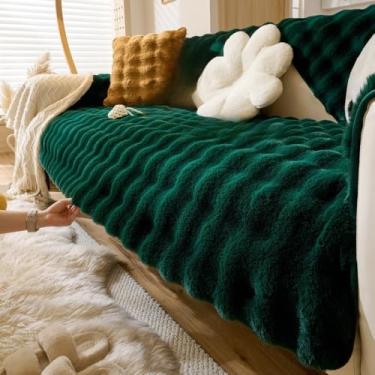 Imagem de Capa de sofá de pelúcia espessa e antiderrapante, macia, para sala de estar, decoração de casa, verde escuro, 70 x 120 cm