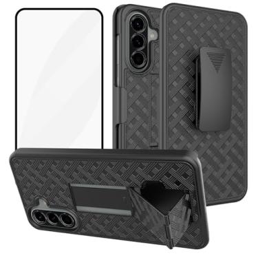 Imagem de Ailiber Capa para Samsung Galaxy A56 com clipe de cinto e suporte, coldre A56 com protetor de tela, suporte giratório 2 em 1, bolsa fina à prova de choque capa protetora para celular - preta