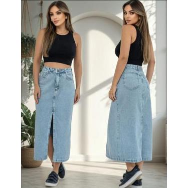 Imagem de Saia Jeans Midi Feminina Fenda Simples  Premium - CJ WEAR, 44