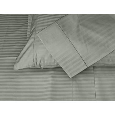Imagem de Threadmill Home Linen Fronhas tamanho padrão – 100% algodão natural 600 fios, conjunto de 2 peças de capa de almofada Damask Moon Rock Olive, protetores de travesseiro listrados de algodão penteado ELS premium