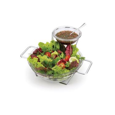 Imagem de Saladeira De Vidro 2 Potes Com Bowl Molho Tempero Suporte