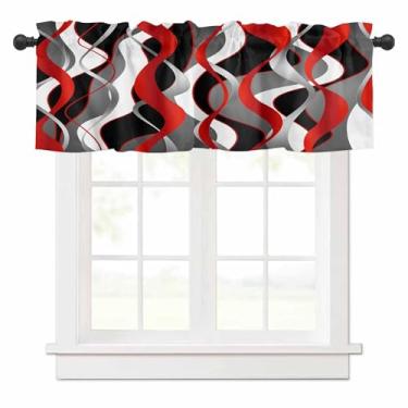 Imagem de Cortinas para janelas, linhas vermelhas, pretas, sanefas, modernas, listras abstratas, cortinas curtas, bolso para varão, tratamento de janela, para cozinha, sala de estar, quarto, banheiro, café