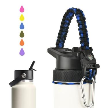 Imagem de Miracredo Alça Paracord para nova garrafa de água Hydro Flask 2.0 e 3.0 de boca larga com anel de borracha e mosquetão, suporte de alça de transporte fácil para garrafa de água Hydro Flask, serve para