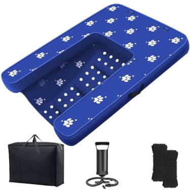 Imagem de NGNFZQ Plataforma de doca inflável, rampa de barco para cães, flutuante, antiderrapante, Oxford e PVC com rampa de água para cães, piscina, doca, lago com corda de tração, bomba manual de ar azul