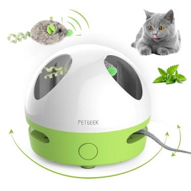 Imagem de PETGEEK Brinquedo interativo para gatos, brinquedos para gatos com mouse rangido, movimento automático, brinquedo para gatos incluído, prendedor de rato com erva de gato, brinquedos para gatos em ambientes fechados, exercício e jogo
