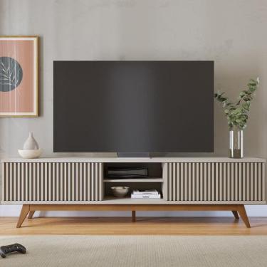 Imagem de Rack para TV até 75 Polegadas com Ripado Pés Madeira Maciça Fortaleza 