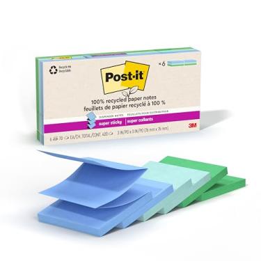 Imagem de Post-it Notas Pop-up Super Sticky 100% Papel Reciclado, 2X The Sticking Power, 7,6 x 7,6 cm, 6 blocos, 70 folhas/bloco, Coleção Oasis (R330R-6SST)