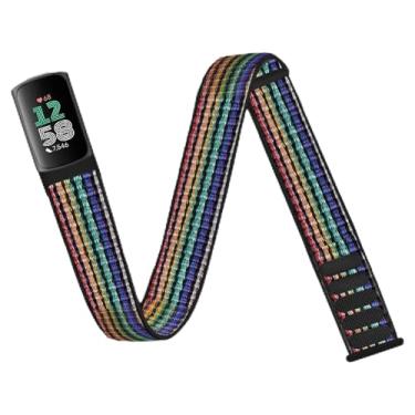 Imagem de Chinber Pulseira esportiva de nylon compatível com Fitbit Charge 6/5, pulseira de braço trançada de nylon elástico para mulheres e homens