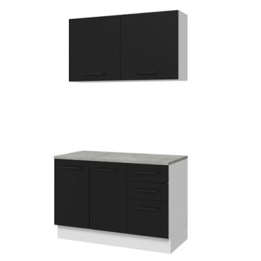 Imagem de Kit com Balcão e Armário Aéreo Multiuso 120cm Branco/preto Agata Madesa