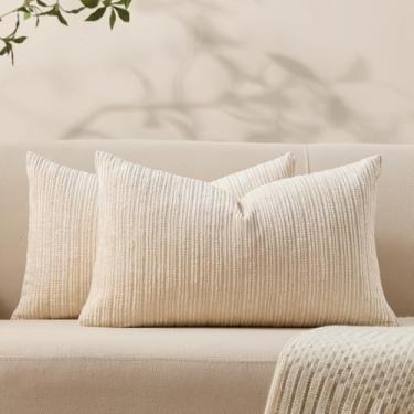 Imagem de Allorry Capas de almofada decorativas para sofá, 30,5 x 50,8 cm, conjunto de 2 capas de almofada de chenille brancas macias boho texturizadas, quadradas, para decoração moderna de casa de fazenda