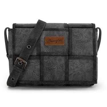 Imagem de Bolsa tiracolo feminina Wrangler de tecido vintage floral, Aba preta