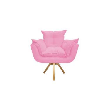 Imagem de Poltrona Decorativa Opala Base Giratória Suede Rosa Bebê Ms Decor - Ma