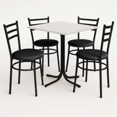 Imagem de Mesa de Jantar Quadrada 70cm Branca Com 4 Cadeiras Estofada Preta - La