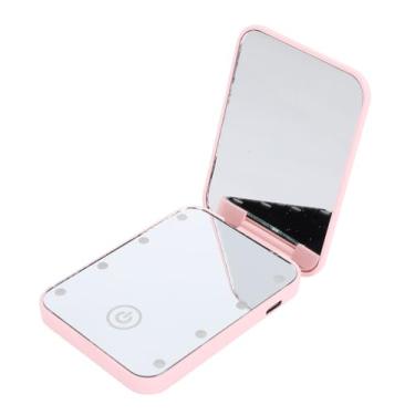 Imagem de Espelho Portátil Pequeno, Ampliação de 2 Lados, Espelho de Maquiagem Compacta Recarregável Com Brilho Claro e Ajustável Espelho de Espelho Iluminado Pequeno Espelho para (PINK)