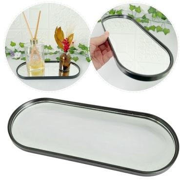 Imagem de Bandeja Decorativa Espelhada Lavabo Difusor Banheiro Aparador Organizador de Objetos Sala (Oval Preta)