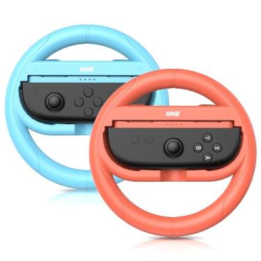 Imagem de IINE Steering Wheel Compatible with Switch 2, Ergonomic Design Racing Wheel Accessories for Switch 2 Joypads, Family Use Game Accessories, 2 Packs (Orange-blue, Round-shape)