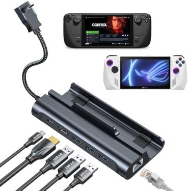 Imagem de Estação de ancoragem para Steam Deck/ROG Ally, base Steam Deck 6 em 1 com HDMI 4K a 60Hz, Ethernet de 1000 Mbps, 3 USB-A 3.0 e USB C de carregamento rápido de 100 W, suporte de deck para válvula Steam