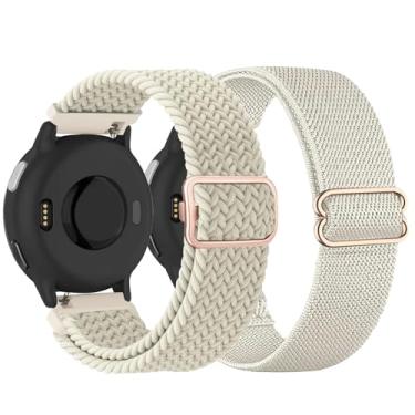 Imagem de TUCOMO Pacote com 2 pulseiras de relógio de nylon trançado elásticas compatíveis com Garmin Vivoactive 6/5/3, pulseiras de tecido elástico de 20 mm para Venu Sq 2/Forerunner 55/165/645/245 feminino e