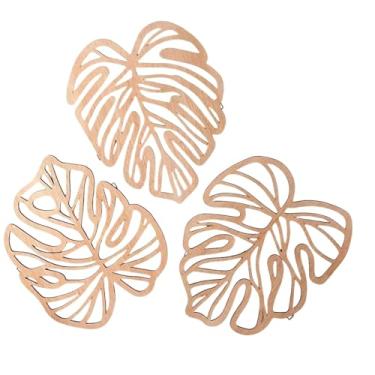 Imagem de BLWOTMOR 3x Folhas de Palmeira Decoração de Parede de Madeira Ornamento de Madeira Artesanato Novidade Vintage Placa de Planta Tropical para Escritório Corredo, Amarelo claro, Tamanho real