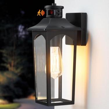 Imagem de YKLITG Luminária De Parede Externa Com Sensor Movimento 14", Cor Areia Preta, Iluminação Para O Anoitecer Ao Amanhecer, Lanterna Industrial Antiferrugem Varanda, Garagem, Quintal, Pátio, Bd065-1-Bk-