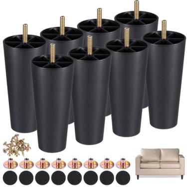 Imagem de HOFURME Pacote com 8 pernas de móveis de 15 cm de plástico resistente com porcas em T M8 e parafusos para sofá, sofá, substituição de pernas de cadeira, mesas de café, camas, cômodas