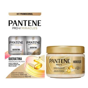 Imagem de Kit Pantene Queratina Shampoo 300ml + Condicionador 150ml + Máscara Ca