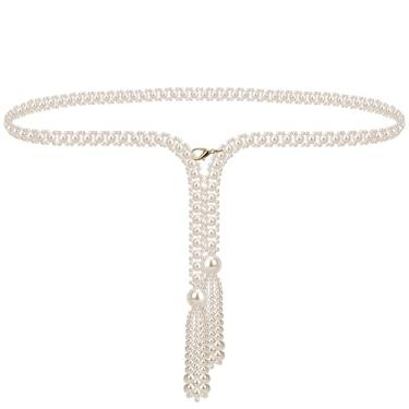 Imagem de Linkidea Cinto feminino plus size, cinto grosso de plástico pérola para vestidos, acessório de joias de moda ajustável de 139 cm