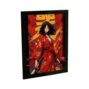 Imagem de Quadro Decorativo Anime Gueixa Samurai De Vermelho Espada Poster Quarto Sala