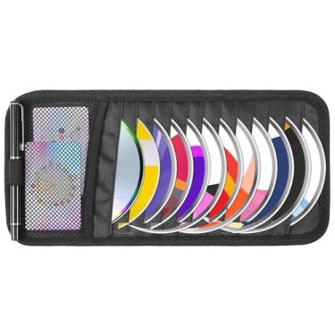 Imagem de Suporte de estojo de CD de carro, organizador de viseira de sol para veículos, DVD e organizador de armazenamento com 12 capas de armazenamento de DVD, 1 bolso de malha, 1 suporte de caneta e alça