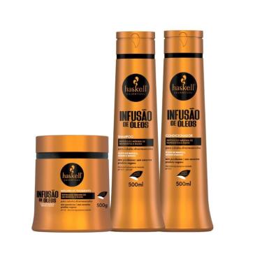 Imagem de Kit Shampoo Condicionador E Máscara Nutrição Infusão De Óleos Haskell 500ml