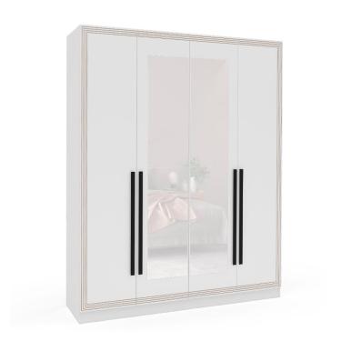 Imagem de Guarda-Roupa Casal com Espelho Valência 4 Portas 4 Gavetas Branco