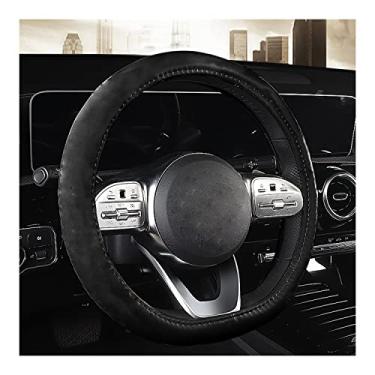 Imagem de Capa de couro para volante de carro com costura "faça você mesmo", protetor de volante de costura DIY, couro de microfibra antiderrapante respirável, universal para volante automático de 14,5 a 15 polegadas (preto)