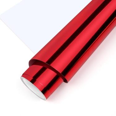 Imagem de TECKWRAP Vinil de transferência de calor HTV vermelho metálico, ferro cromado vermelho em vinil, fácil de cortar e remover ervas daninhas, design de prensa térmica DIY para camisetas, 30,5 cm x 1,8 m
