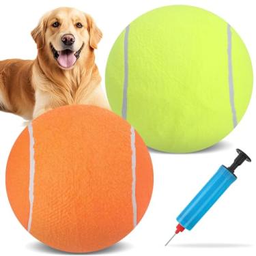 Imagem de EXPAWLORER Bolas de tênis gigantes para cães - 2 bolas de brinquedo para cães grandes de 24 cm, aniversário de cachorro, bola de tênis grande interativa para cães com agulhas infláveis para
