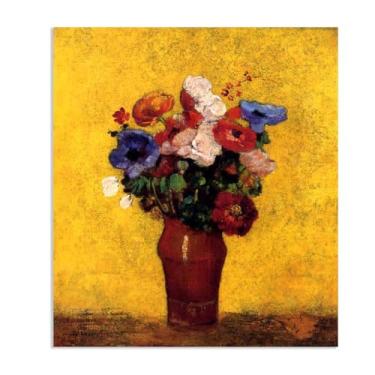 Imagem de SDYJ6GSW Reproduções em tela Odilon Redon arte de parede amarelo retrô flores giclée impressão de flores arte para quarto, cozinha, sala de estar, decoração de casa, pôster48x40 cm (48.3x40.6 cm) sem