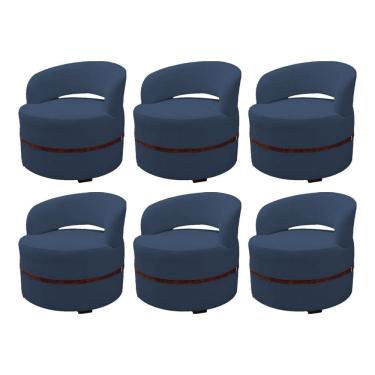 Imagem de Kit 6 Poltrona Decorativa Luana Estofada para Sala de Estar Linho Azul