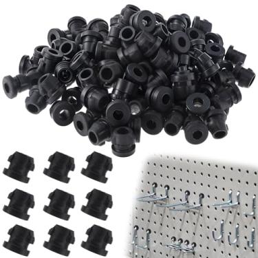 Imagem de Fechaduras de gancho de Pegboard, 120 peças de travas pretas para ganchos de parada, rolha de PegHook para prateleira, rolhas de gancho, ganchos espaçadores, acessórios organizadores de queda para