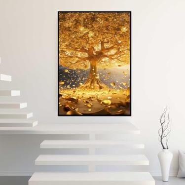 Imagem de Quadro com Moldura Árvore da Fortuna Golden Decorativo Grande Sala Quarto Hall
